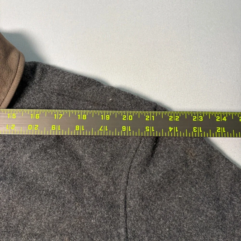Woolrich Mens XL Gray Wool Blend Full Zip Work Jacket Leather Collar Quilted